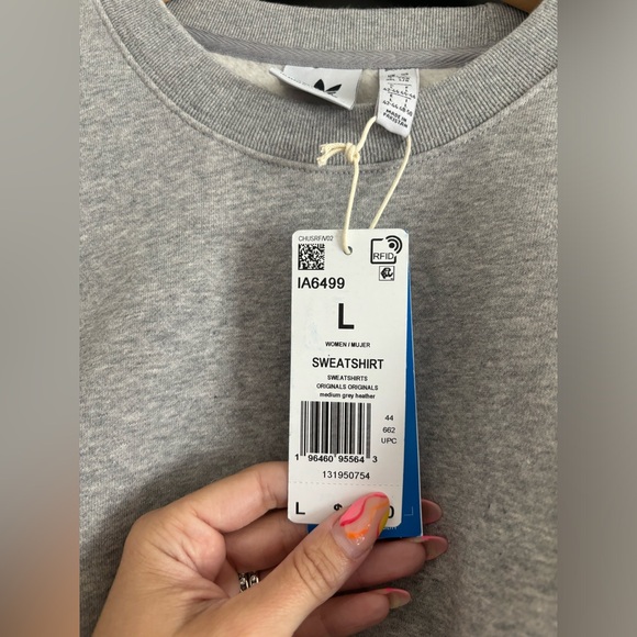 adidas Originals Adicolor Essentials fleece Crew Sweatshirt large grey Heather - Picture 6 of 9